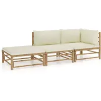 vidaXL Ensemble de salon de jardin 3 pièces avec coussins blanc crème en bambou