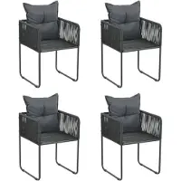 vidaXL Chaises de jardin 4 pcs. avec coussins Poly rotin noir