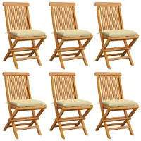 vidaXL Chaises de jardin avec coussins blanc crème 6 pcs. Bois massif teck