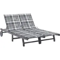 vidaXL Bain de soleil 2 personnes avec support Gris acacia massif