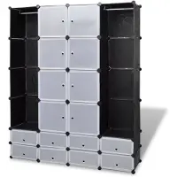 vidaXL Armoire modulaire avec 18 compartiments noir/blanc 37x146x180,5cm