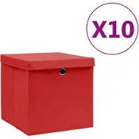 vidaXL Boîtes de rangement avec couvercles 10 pcs. 28x28x28 cm rouge