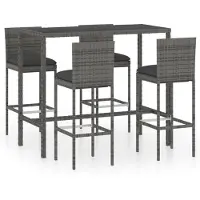 vidaXL Ensemble bar de jardin 5 pièces avec coussins Poly rotin gris