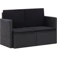 vidaXL Canapé de jardin 2 places avec coussins Noir Poly Rattan