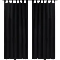vidaXL 2 pcs Rideau à Passant Micro Satin Noir 140 x 245 cm