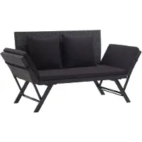 vidaXL Banc de jardin avec coussins 176 cm noir Poly rotin