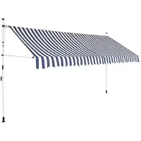 vidaXL Store rétractable manuel 350 cm bleu/blanc rayé