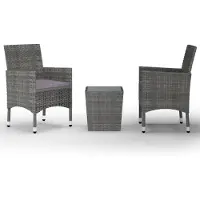 vidaXL Ensemble Bistro 3 pièces Poly rotin et verre trempé Gris