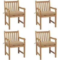 vidaXL Chaises de jardin 4 pcs. avec coussins beiges teck massif
