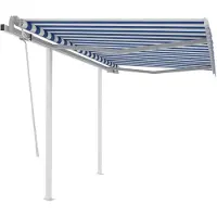 vidaXL Store manuel rétractable avec poteaux 3,5x2,5 m bleu & blanc