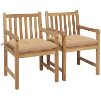 vidaXL Chaises de jardin 2 pcs. avec coussin beige teck massif