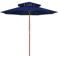 vidaXL Parasol avec double toit et mât en bois bleu 270 cm
