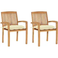 vidaXL Chaises de jardin 2 pcs. avec coussins blanc crème Teck massif