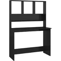 vidaXL Bureau avec étagères noir brillant 110x45x157 cm
