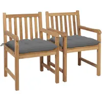 vidaXL Gartenstühle 2 Stk. mit Grauen Kissen Massivholz Teck
