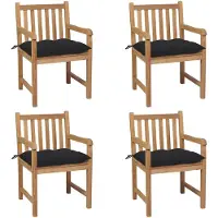 vidaXL Chaises de jardin lot de 4 et coussins noir Bois de teck solide