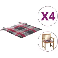vidaXL Coussins de chaise de jardin lot de 4 carreaux rouges 50x50x3cm