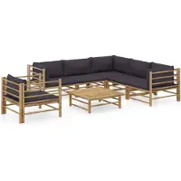 vidaXL Ensemble de salon de jardin 7 pièces avec coussins gris foncé en bambou