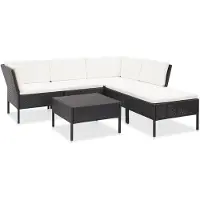 vidaXL Ensemble de salon de jardin 6 pièces avec coussins Poly rotin noir