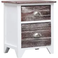 vidaXL Table de chevet Marron et blanc 38x28x45 cm Bois de Paulownia