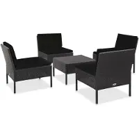 vidaXL Ensemble de salon de jardin 5 pièces avec coussins Poly rotin noir