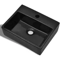 vidaXL lavabo en céramique avec trou pour robinet noir carré