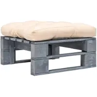 vidaXL Repose-pied palette de jardin avec coussin en sable gris bois