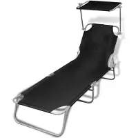 vidaXL Chaise longue de jardin Bain de soleil pliable avec toit Noir 189x58x27 cm