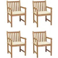 vidaXL Chaises de jardin 4 pcs. avec coussins blanc crème Teck massif
