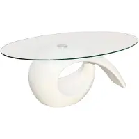 vidaXL Table basse avec plateau en verre ovale blanc brillant