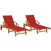 vidaXL Bains de soleil 2 pièces avec coussins en bois massif d'acacia