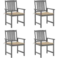 vidaXL Chaises de jardin avec coussins 4 pcs. Gris Bois massif Acacia