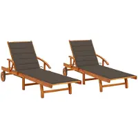vidaXL Bains de soleil 2 pièces avec coussins en bois massif d'acacia