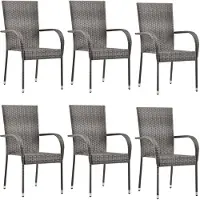 vidaXL Chaises de jardin empilables 6 pcs. Gris Poly Rattan