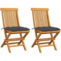 vidaXL Chaises de jardin avec coussins anthracite 2 pcs. Bois massif teck