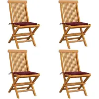 vidaXL Chaises de jardin avec coussins bordeaux 4 pcs. Bois massif teck