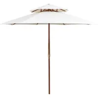 vidaXL Parasol à deux étages avec poteau en bois blanc crème