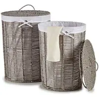 Bigbuy Kipit panier à linge 44 x 44 x 56 cm gris canne 2 pièces