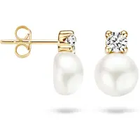Blush Boucles d'oreilles en or 14 carats avec zircone et perle d'eau douce