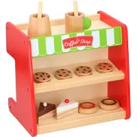 Marionette Wooden Toys - Jouet Machine à Café et Magasin - Ensemble en Bois 2-en-1