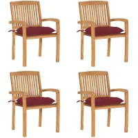 vidaXL Chaises de jardin empilables avec coussins 4 pcs. Bois massif teck