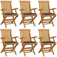 vidaXL Chaises de jardin avec coussins anthracite 6 pcs. Bois massif teck
