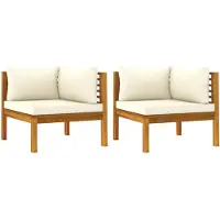 vidaXL Canapé d'angle 2 pcs. avec coussins blanc crème Bois massif Acacia