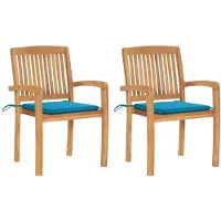 vidaXL Chaises de jardin 2 pcs. avec coussins bleus teck massif