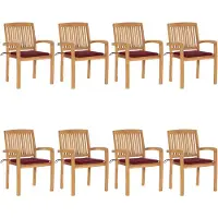 vidaXL Chaises de jardin empilables avec coussins 8 pcs. Bois massif teck
