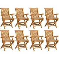 vidaXL Chaises de jardin avec coussins beiges 8 pcs. Bois massif teck