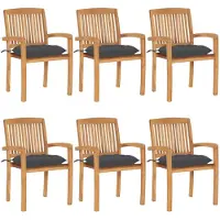 vidaXL Chaises de jardin empilables avec coussins 6 pcs. Bois massif teck