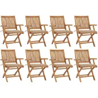 vidaXL Chaises de jardin pliantes avec coussins 8 pcs. Bois massif teck