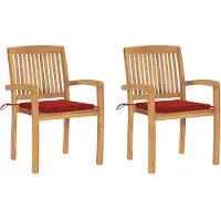vidaXL Chaises de jardin 2 pcs. avec coussins rouges en teck massif