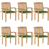 vidaXL Chaises de jardin empilables avec coussins 6 pcs. Bois massif teck